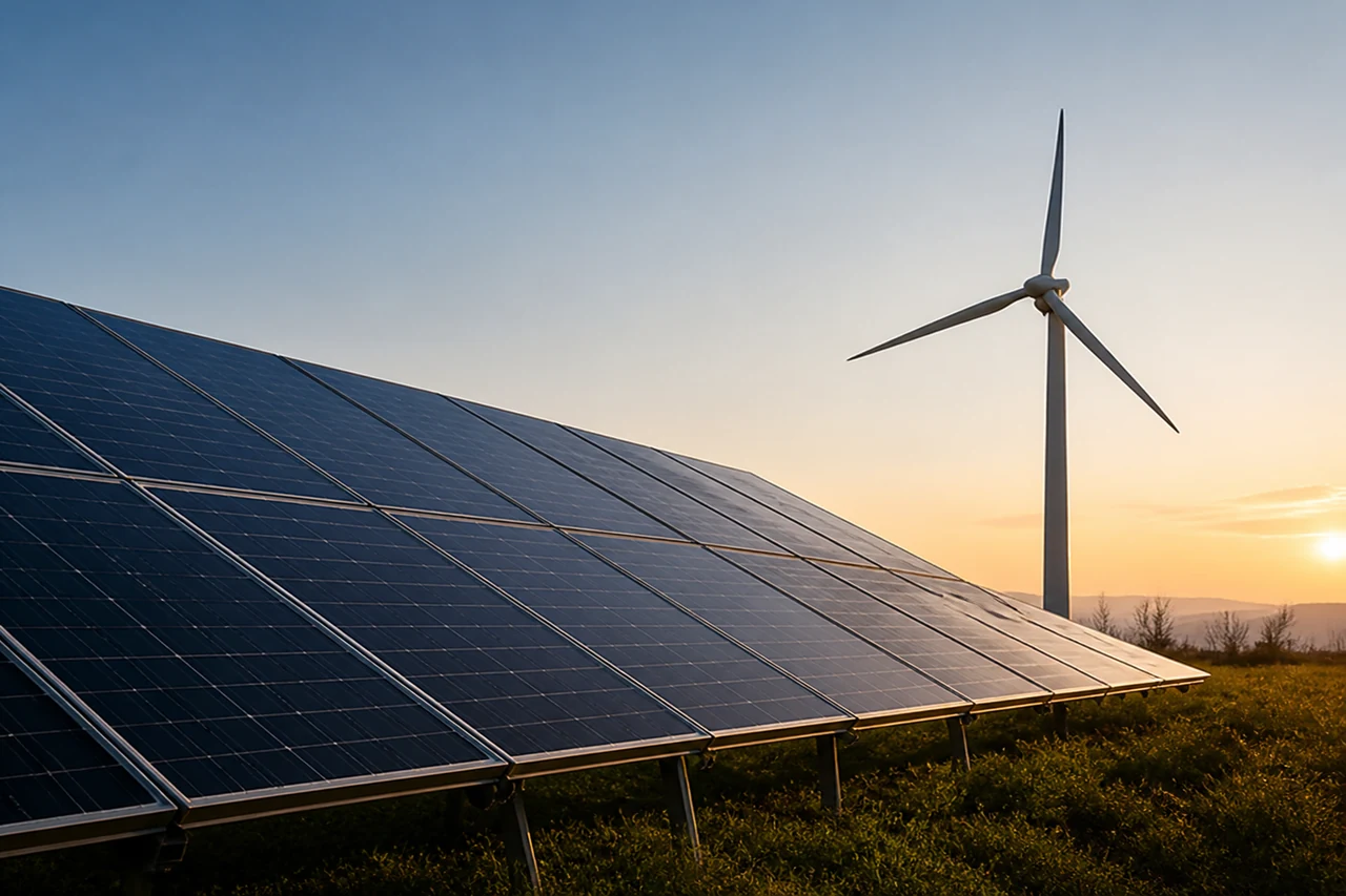 Paneles solares y turbina eólica